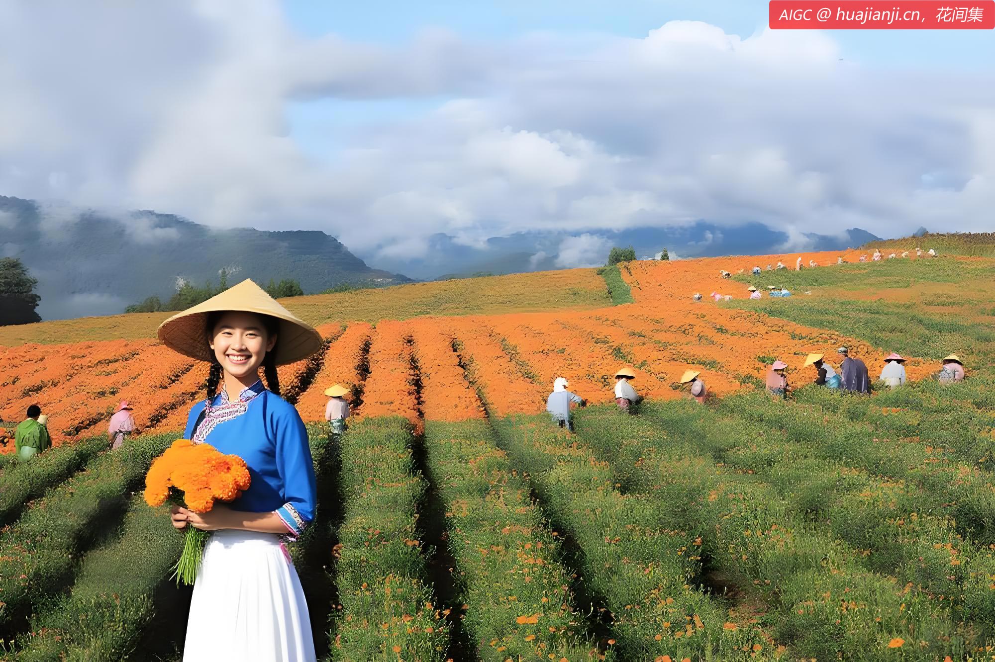 云南省腾冲市明光镇凤凰村采收万寿菊