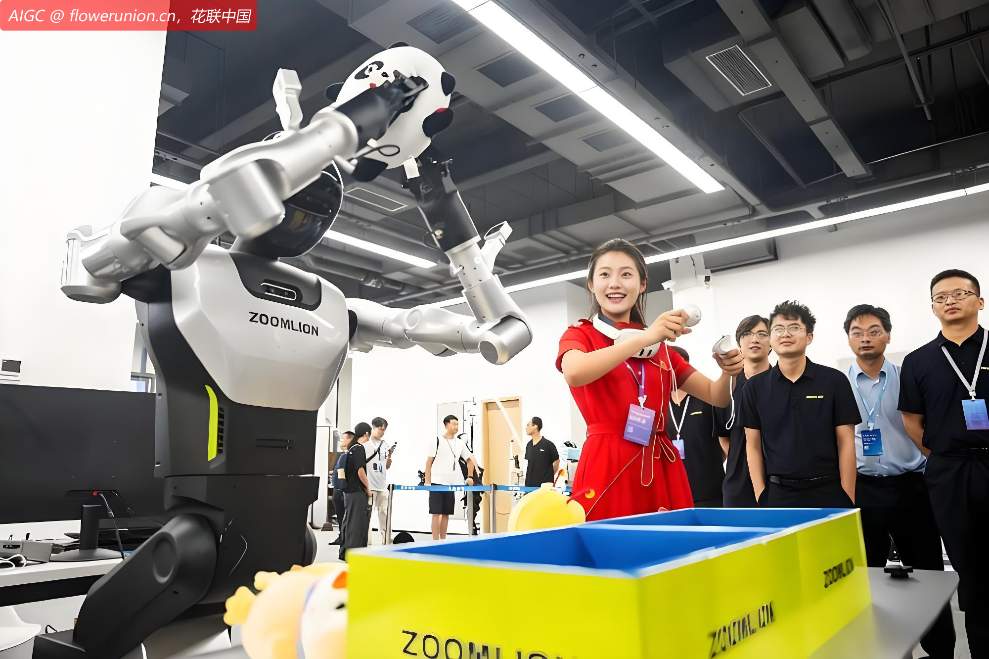 长沙智谷，一位红衣少女用机器人抓娃娃