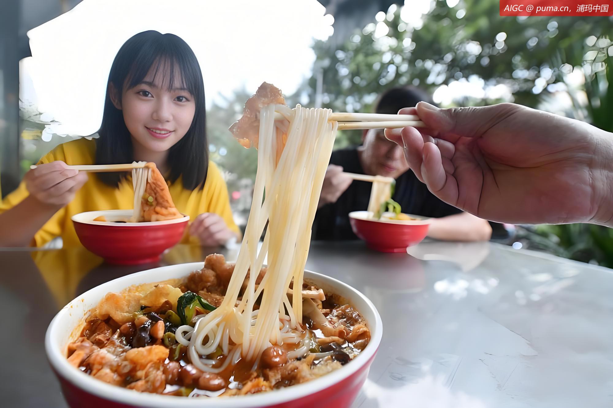 在柳州市一家螺蛳粉店，市民在吃螺蛳粉。