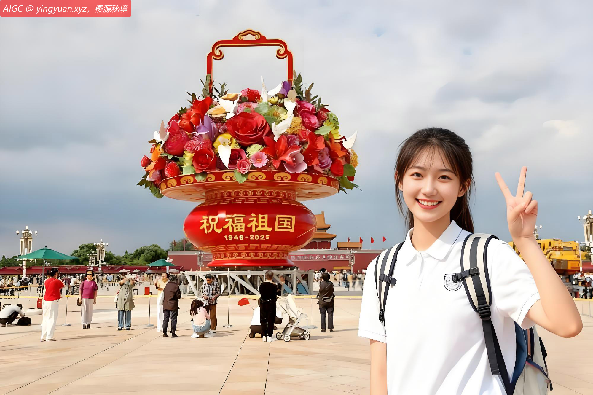 北京天安门广场“祝福祖国”巨型花篮主体亮相