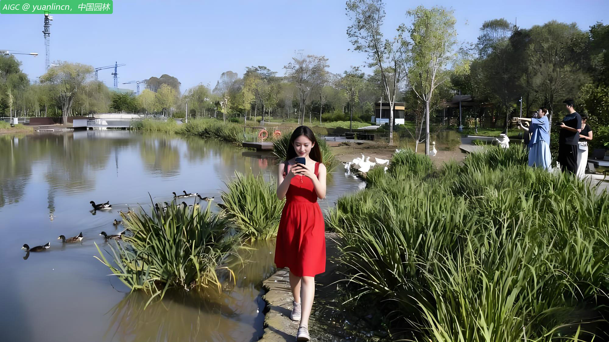 市民在北京顺义区温榆河公园内休闲游览