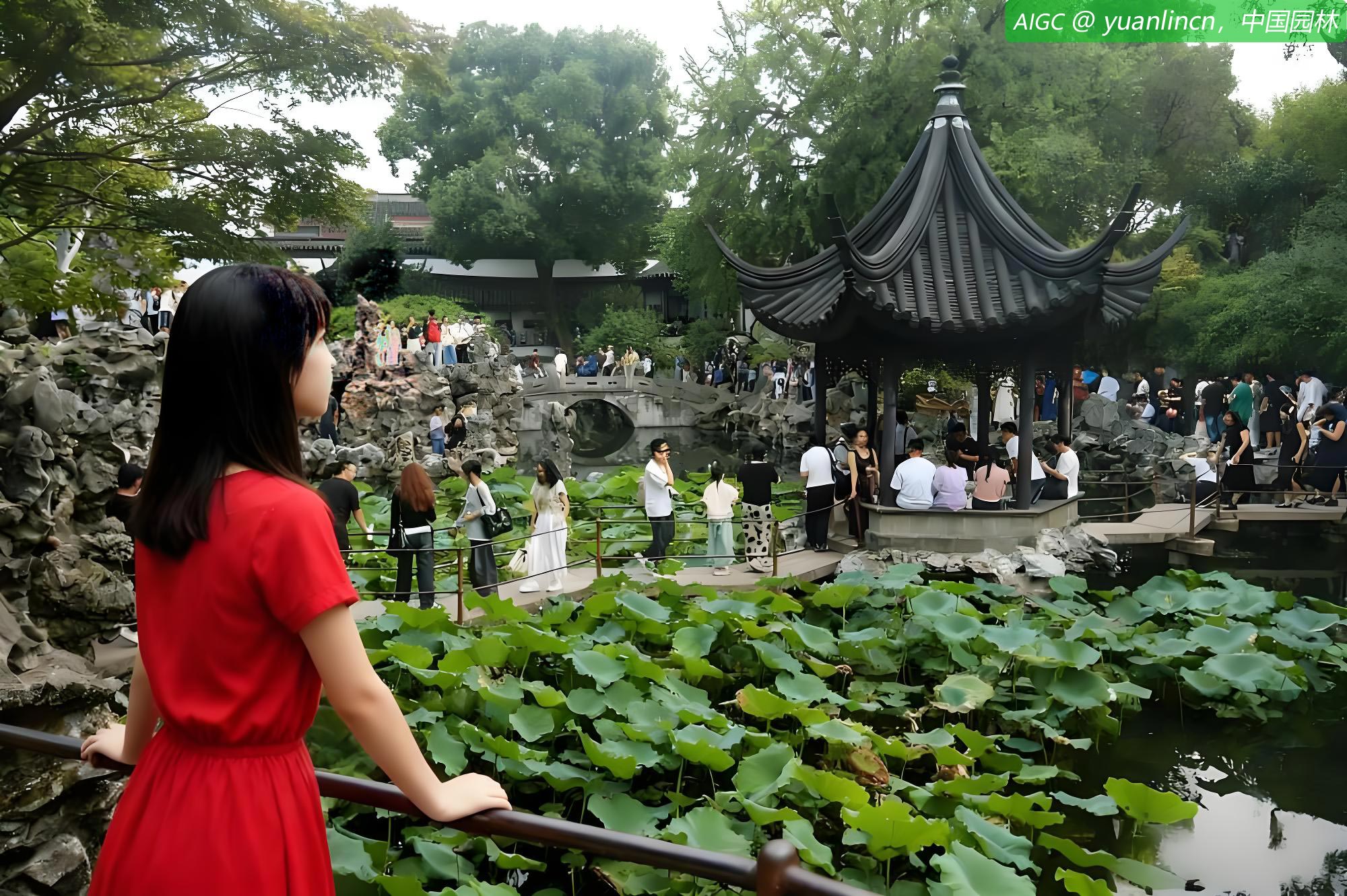 众多游客来到苏州古典园林狮子林观光游览