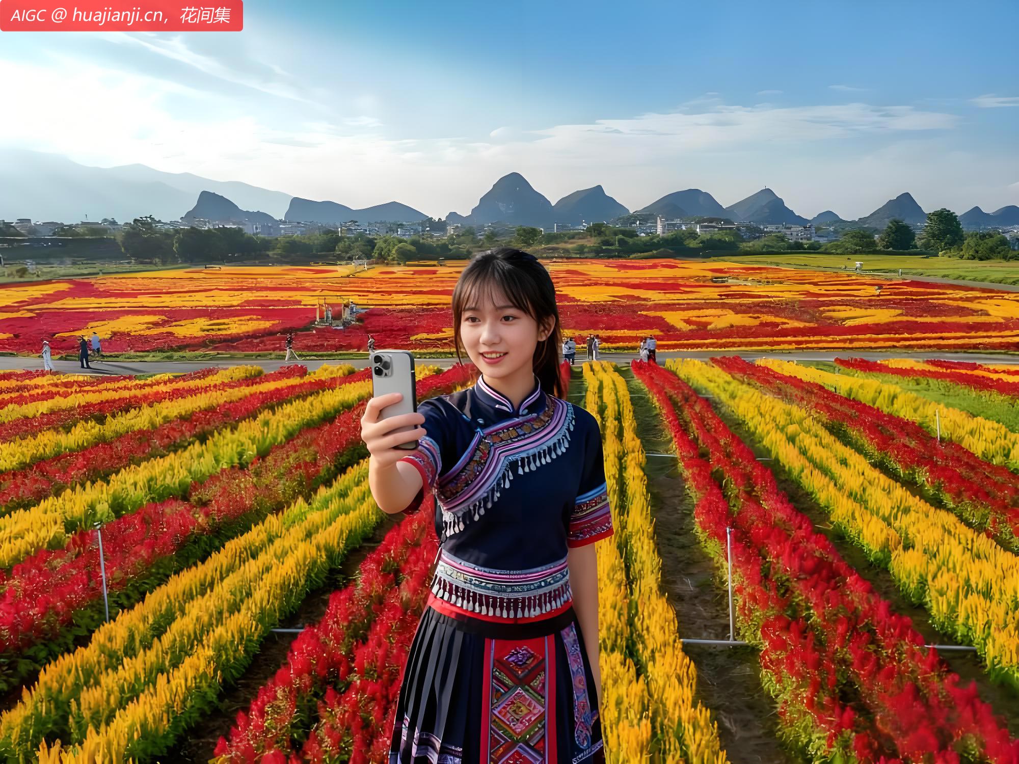 广西富川神仙湖花海景区花卉竞相开放