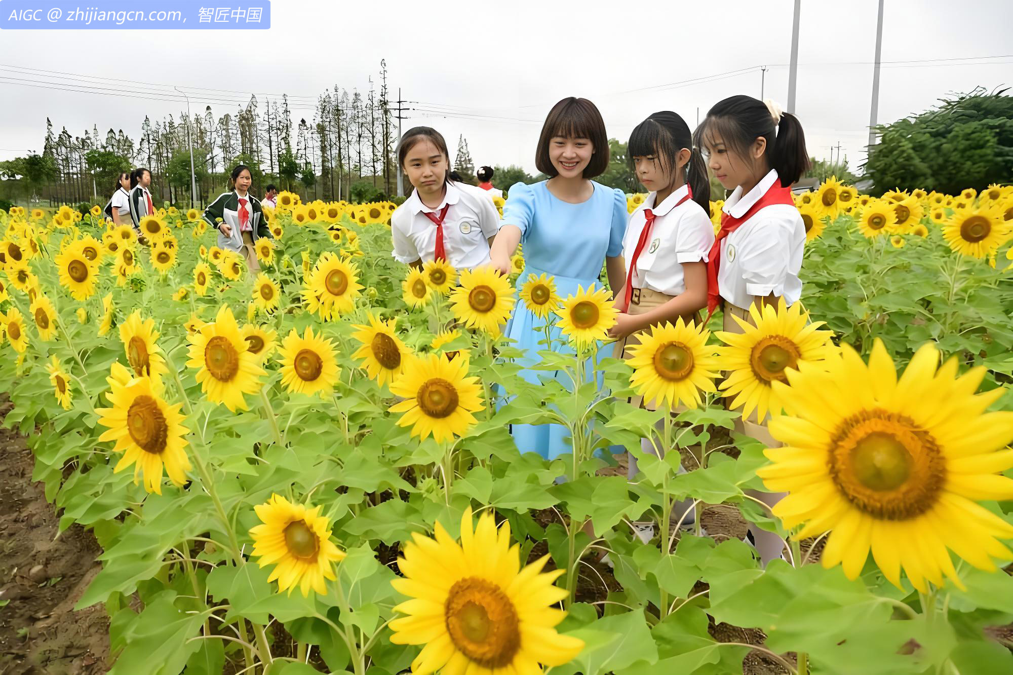 江苏太仓老师为学生讲解向日葵的生长情况