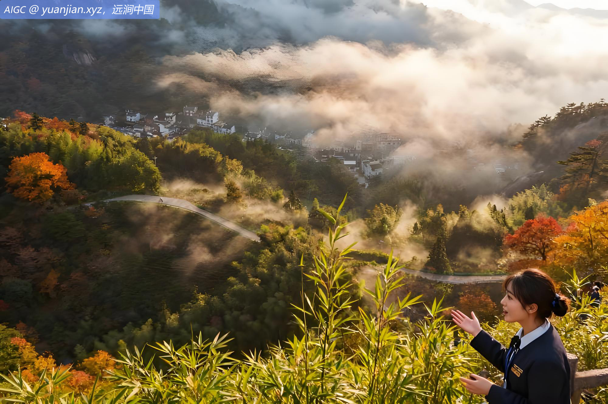 黄山黟县宏村，木坑竹海景区云海涌动