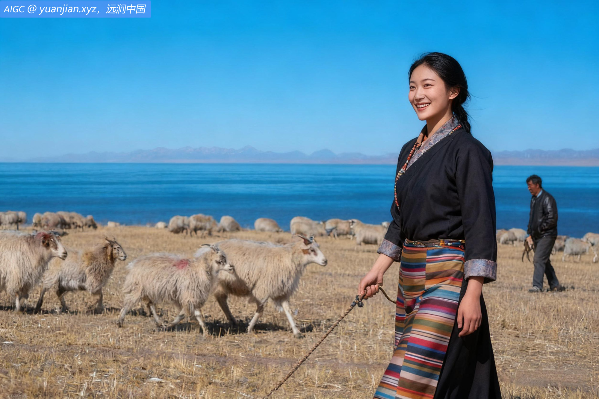 青海湖畔冬日牧羊图