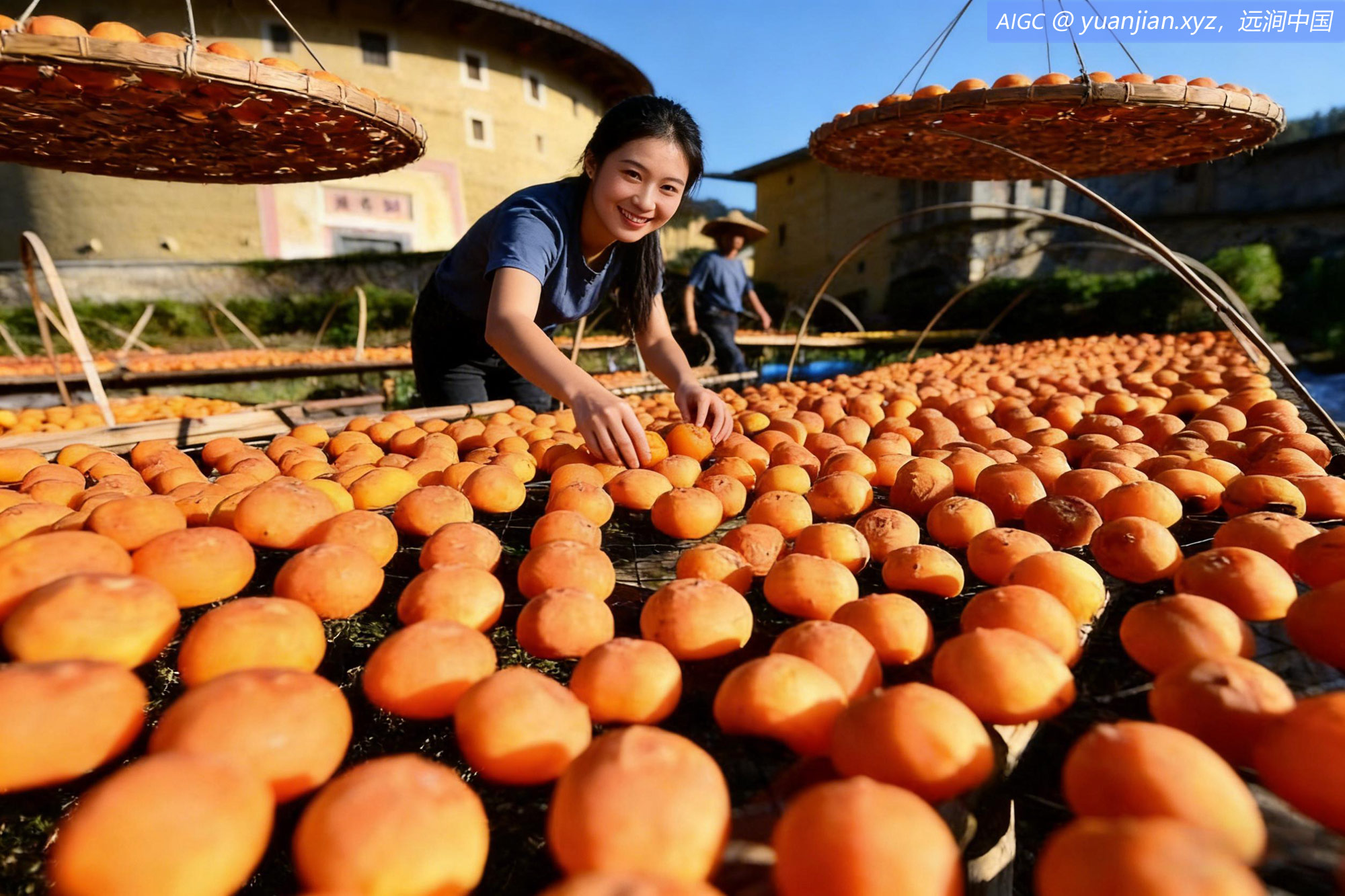 福建省龙岩市永定区湖坑镇，村民正在晾晒红柿