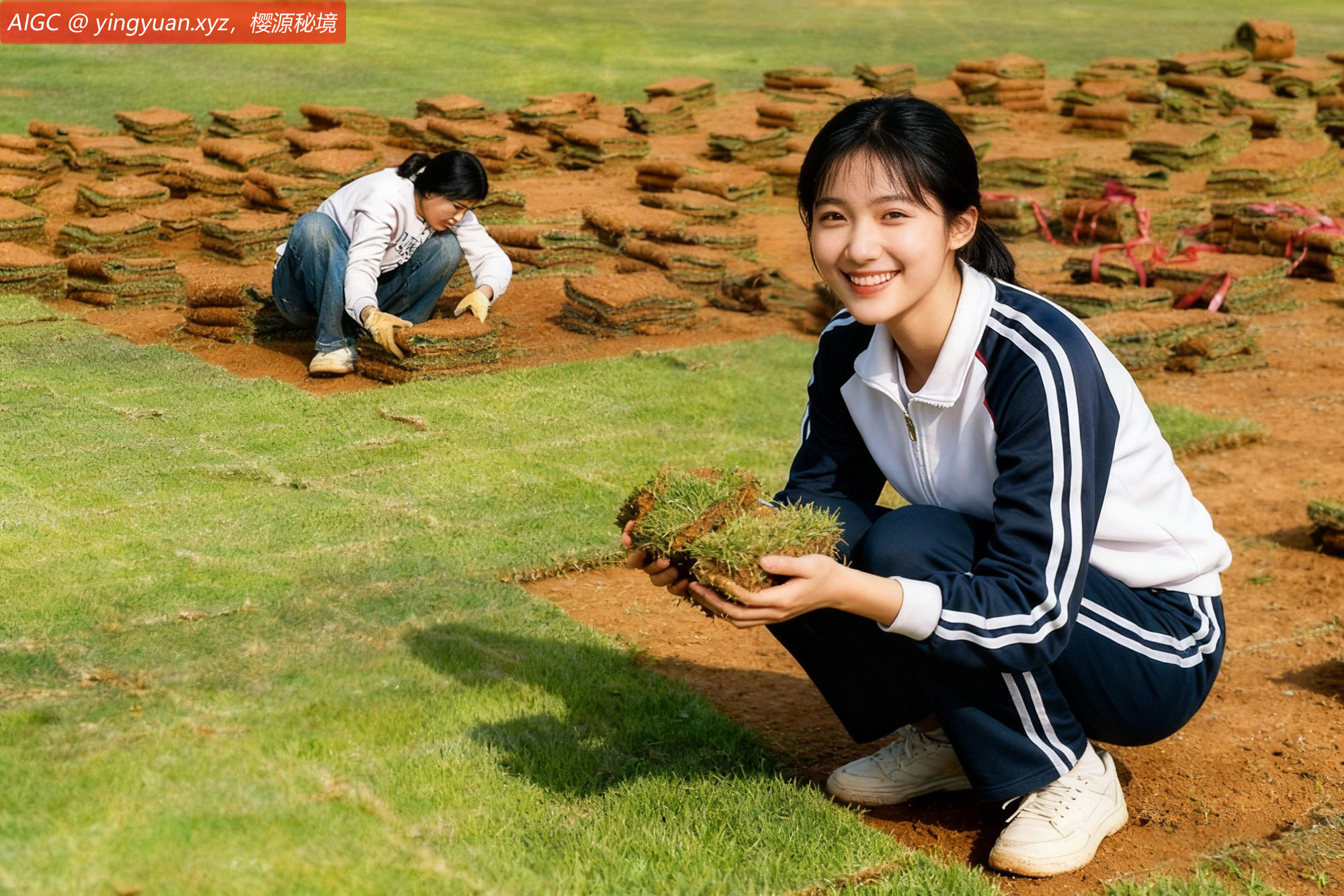 湖南省永州市郑家村园艺基地，村民在打包、装运草皮