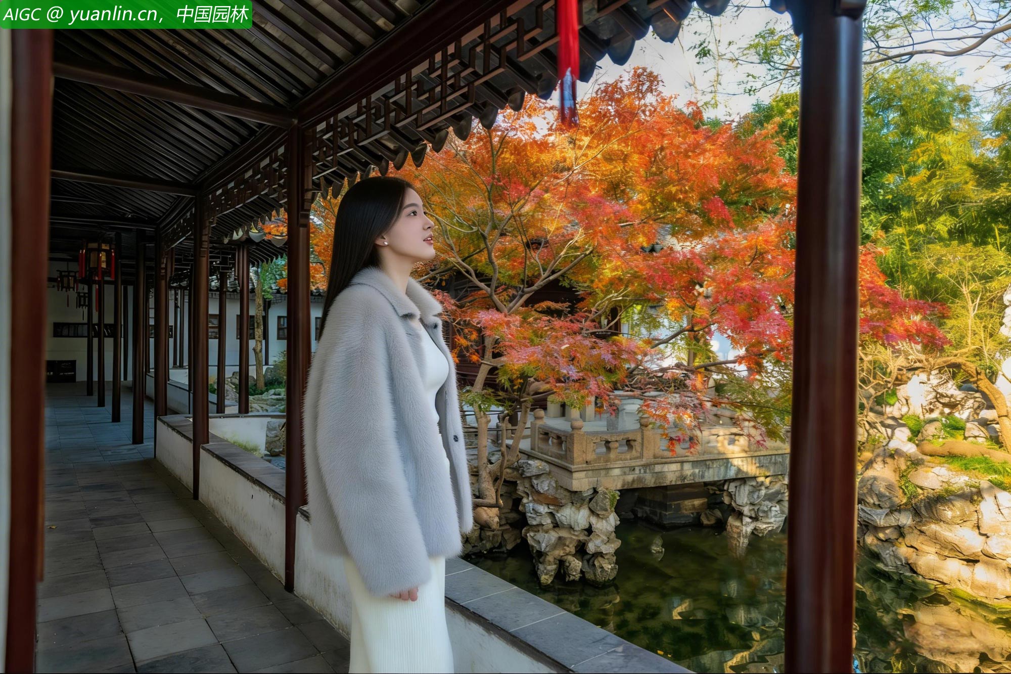 深冬，怡园里绽放园林最后的一抹红