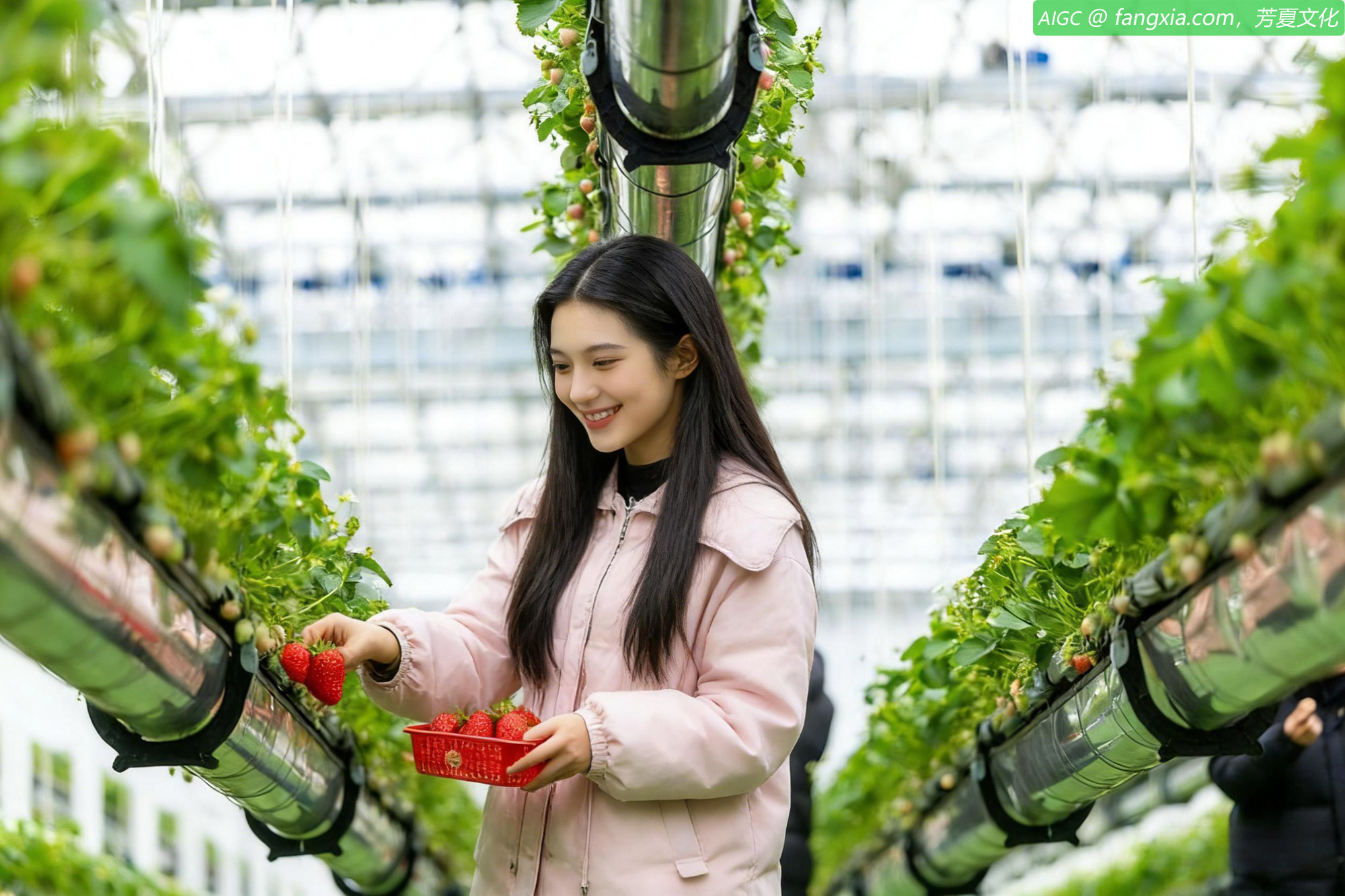 安徽六安紫荆花空中草莓园，游客们体验采摘乐趣