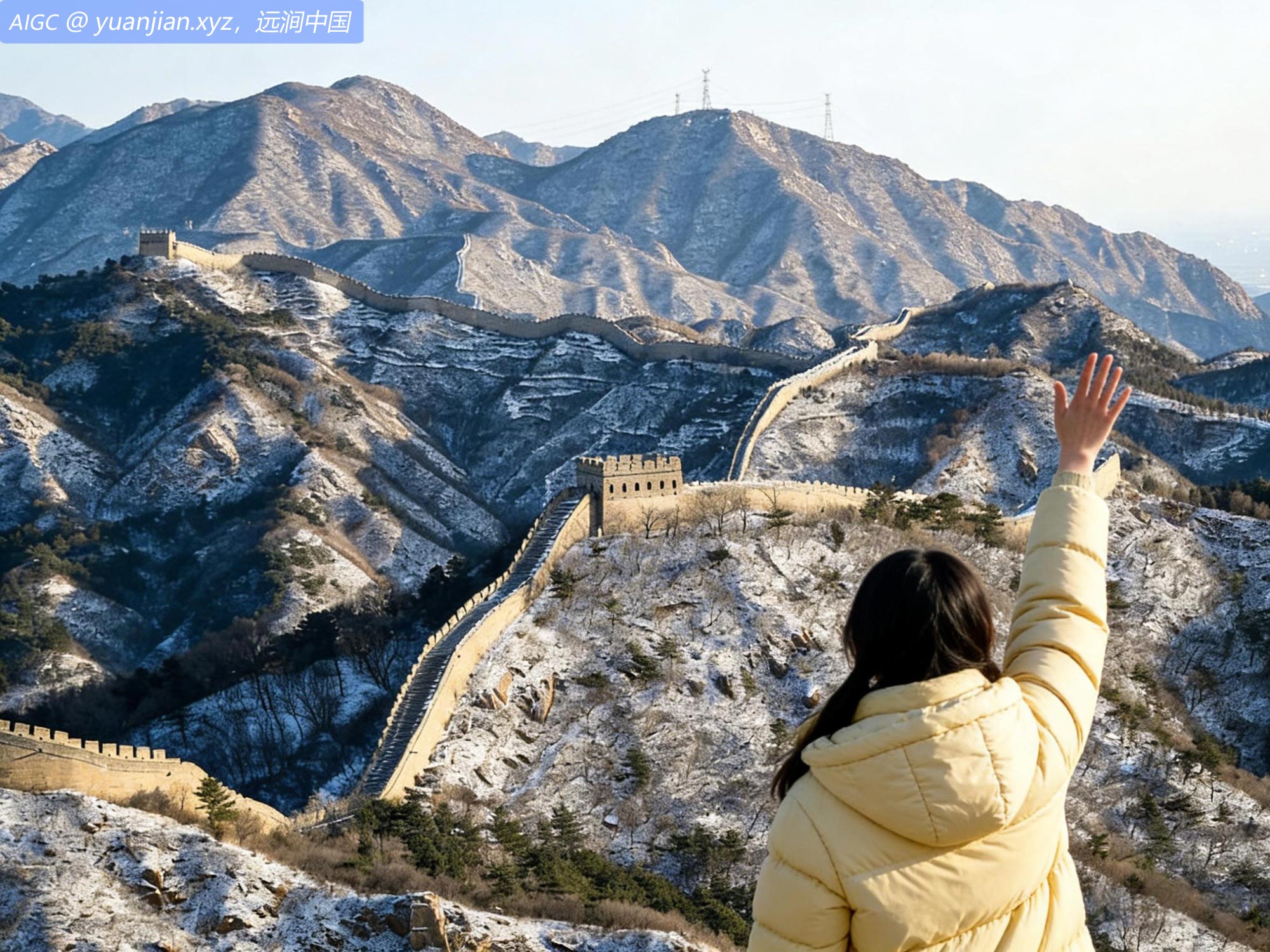 一场冬雪过后的北京八达岭长城