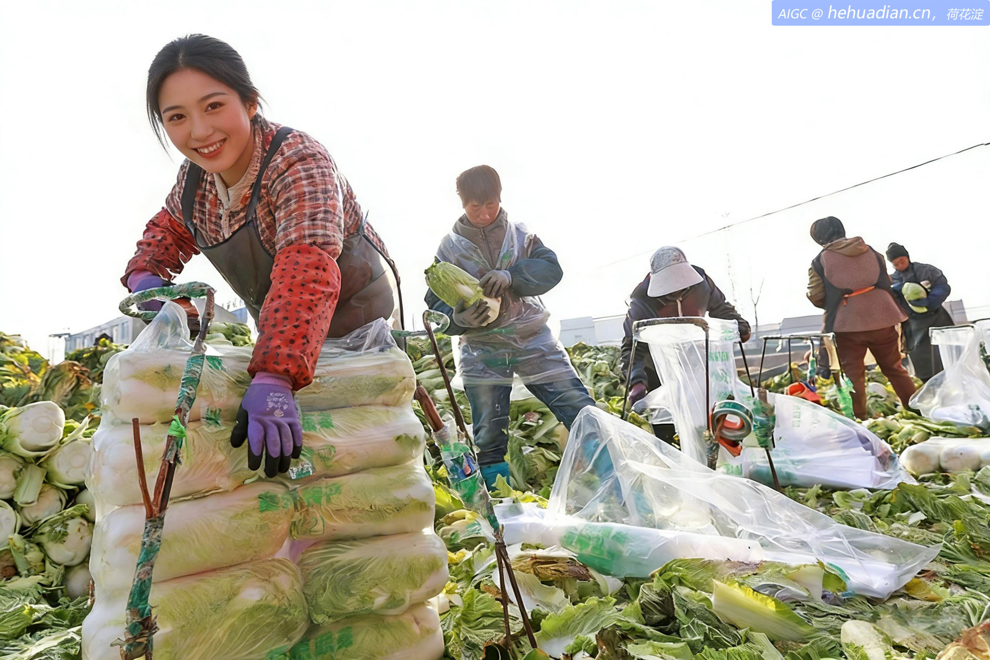 河北唐山玉田县农民包装外销冬储白菜