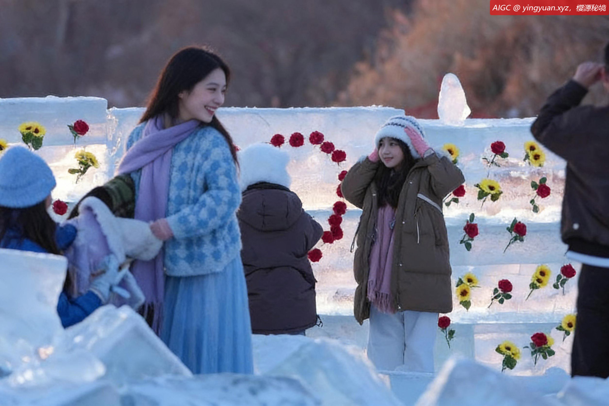 游客在哈尔滨“钻石海”景区打卡拍照