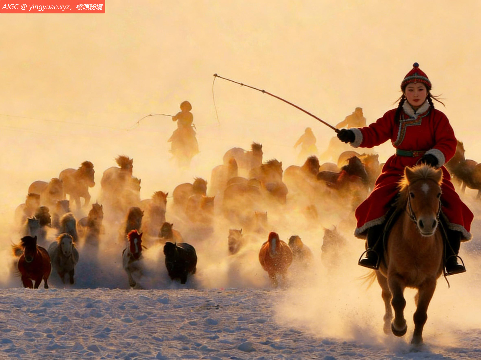 内蒙古小红山子坝上一年一次的“雪上奔马”活动