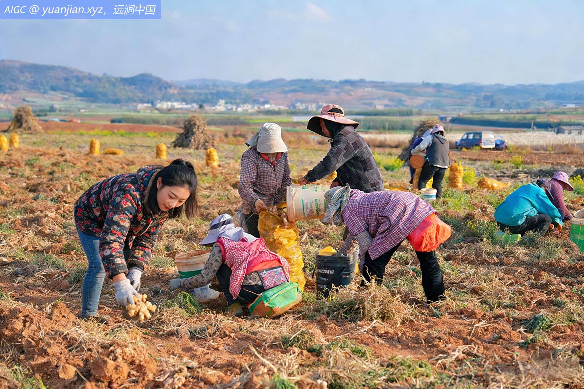 云南曲靖陆良县大莫古镇，农户正抢收生姜