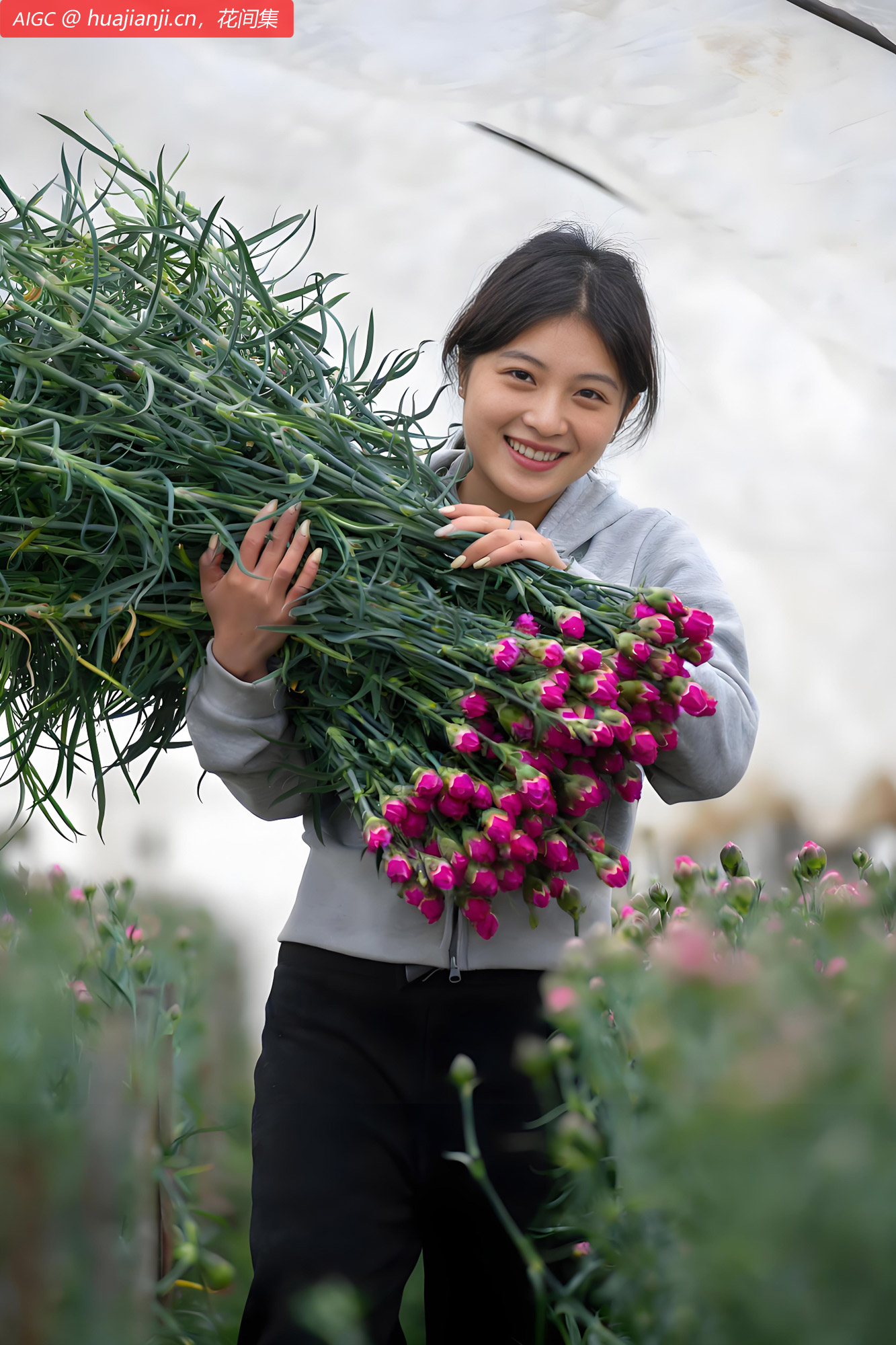 云南曲靖花卉种植基地，花农们正忙着采收、打包、运输