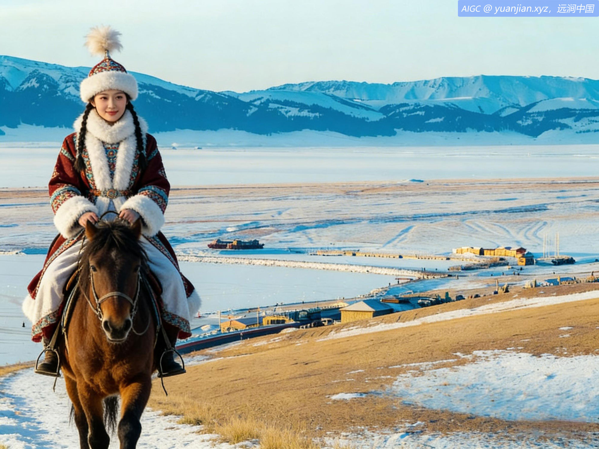 新疆赛里木湖景区，皑皑雪山与冰封湖面交相辉映