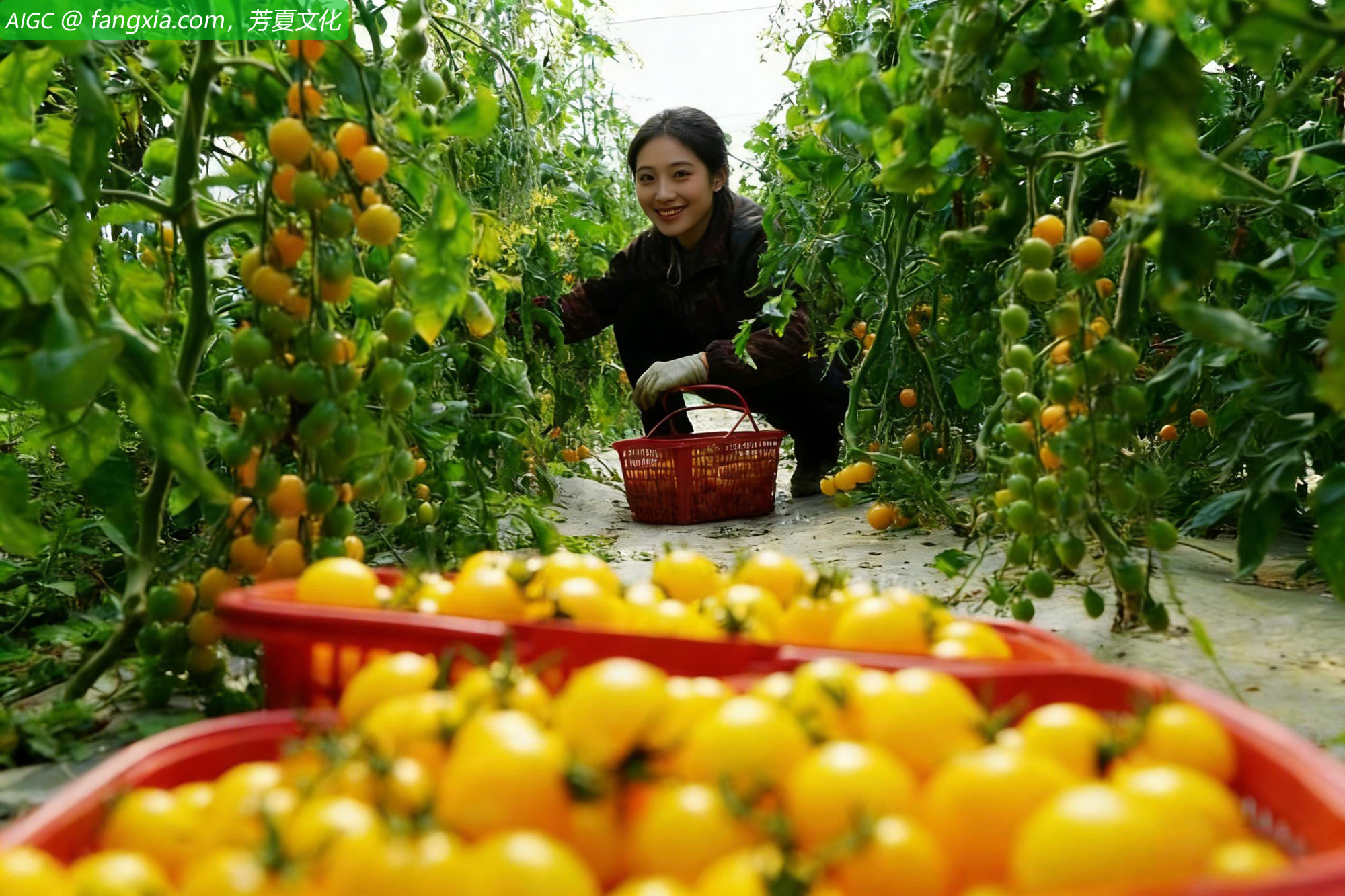 浙江省乐清市南塘镇的多彩小番茄进入成熟收获期