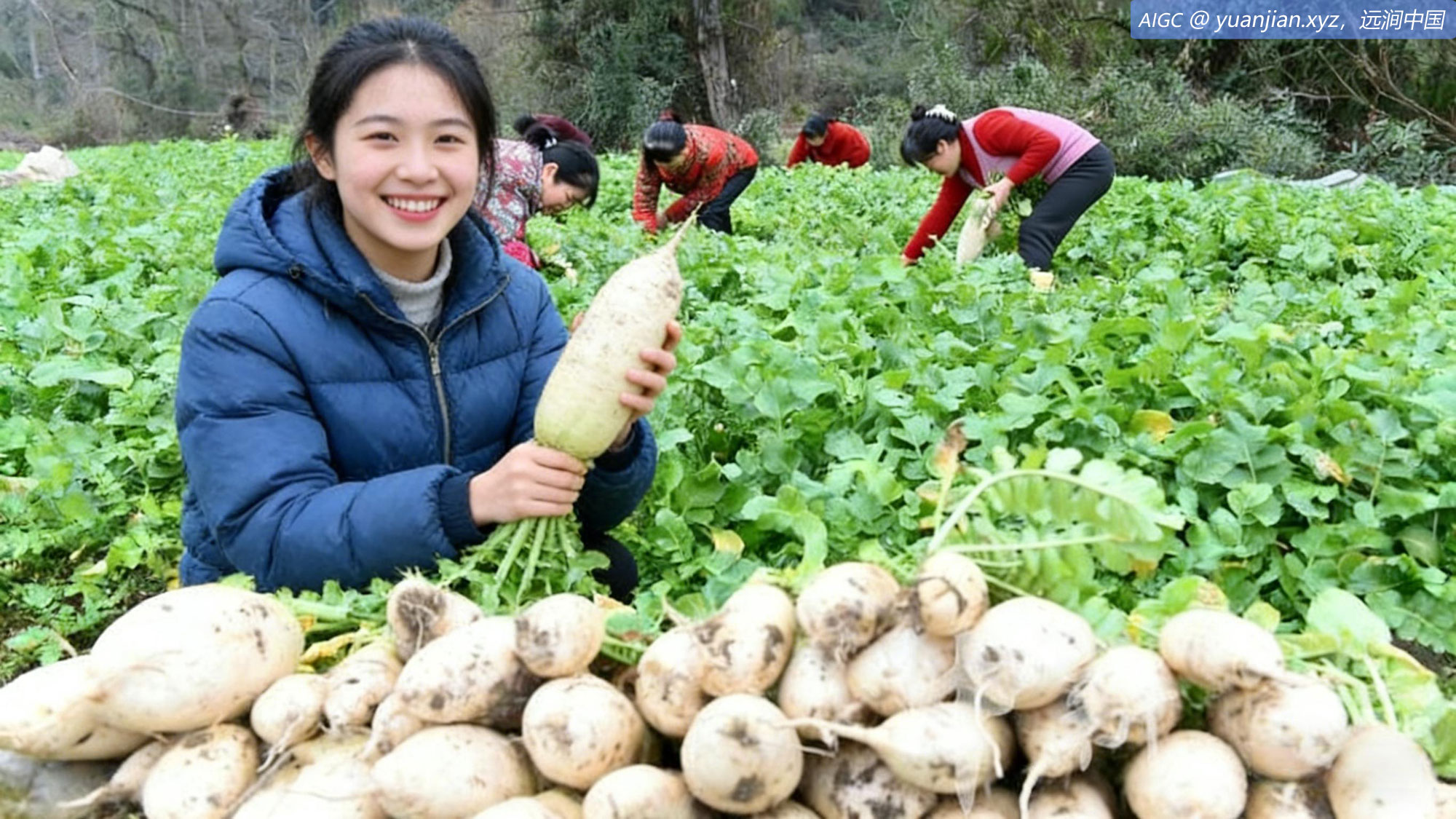 湖南省邵阳市城南村蔬菜基地，农民在采收萝卜
