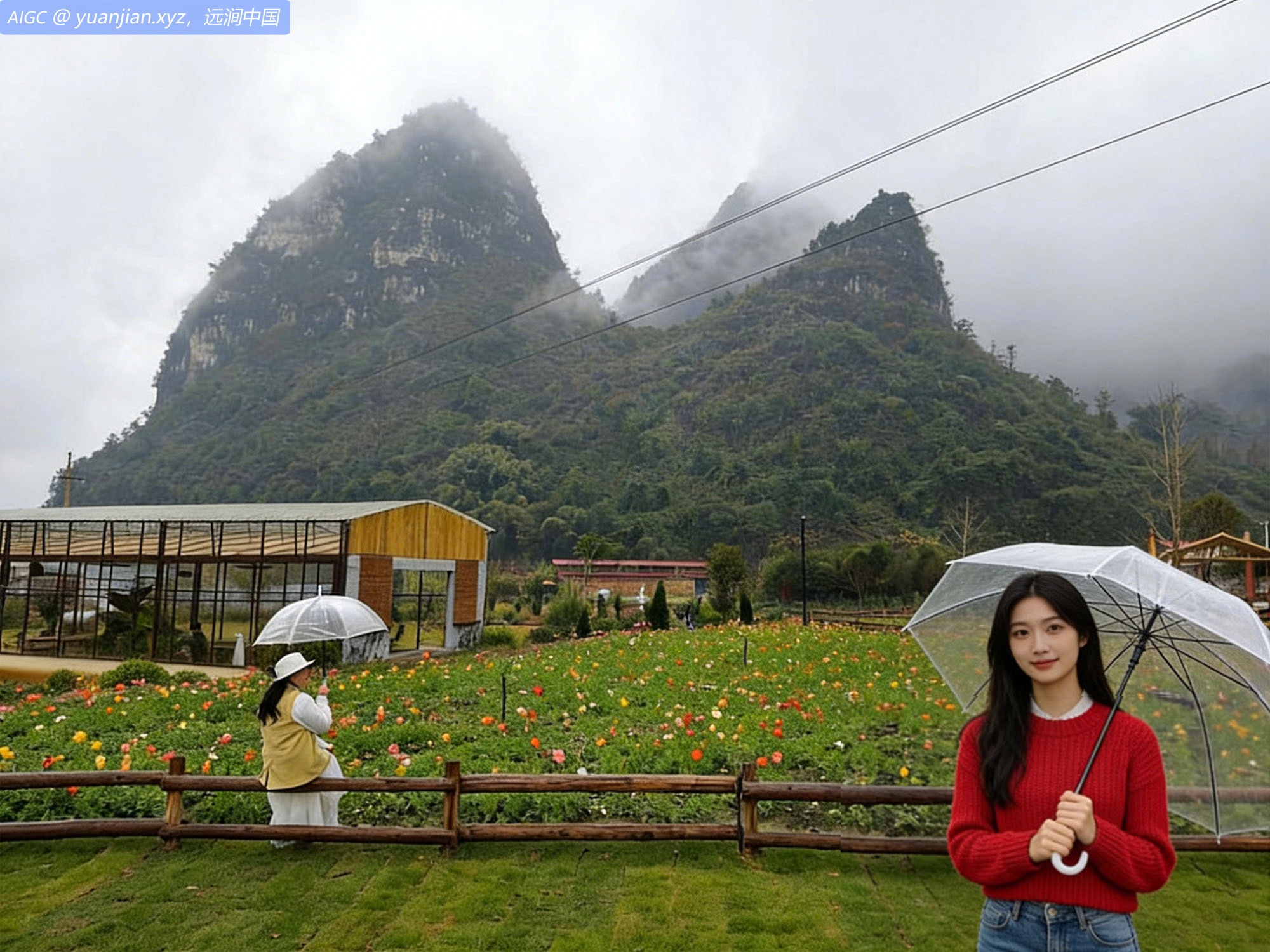 广西河池市六圩镇岜烈村一处乡村花园繁花绽放