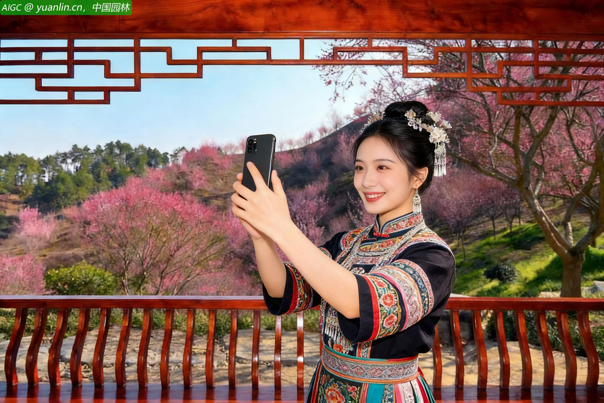 贵阳观山湖公园梅花竞相绽放，众多游客前来赏花拍照