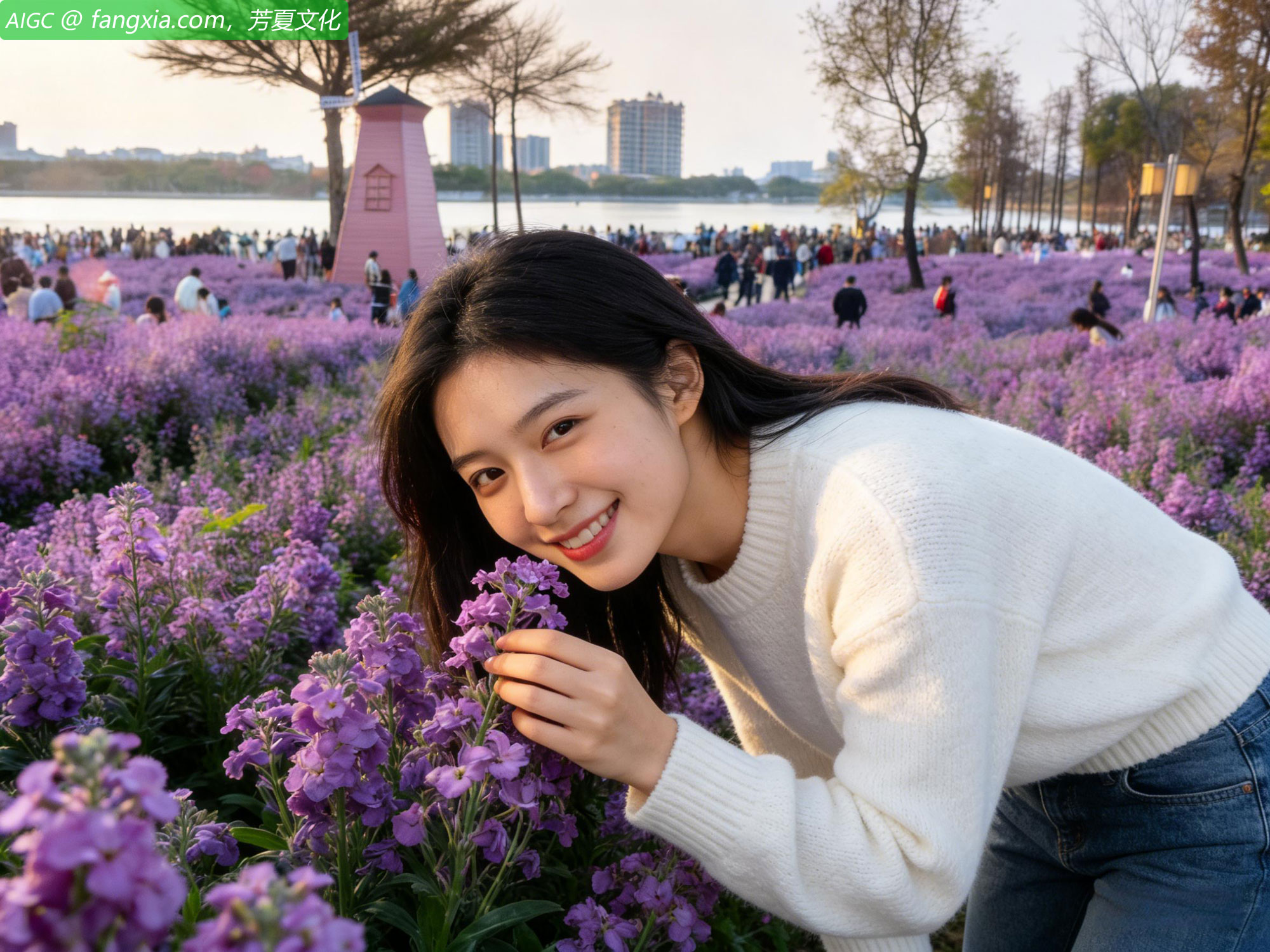 佛山市顺德区顺峰山公园的百亩紫罗兰花迎来盛放期