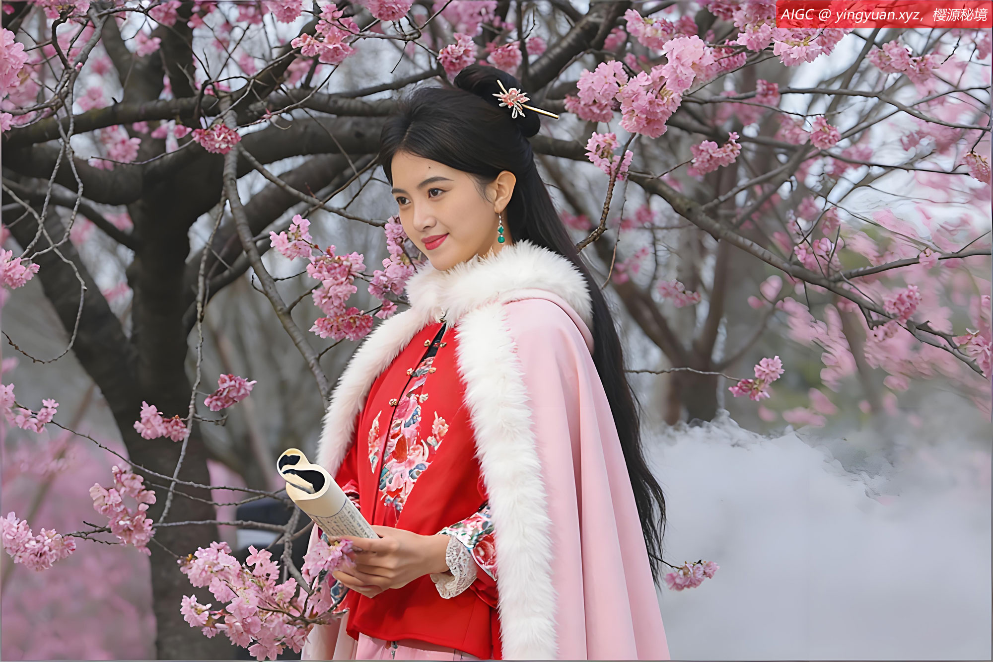 上海宝山的顾村公园内，早樱已竞相绽放