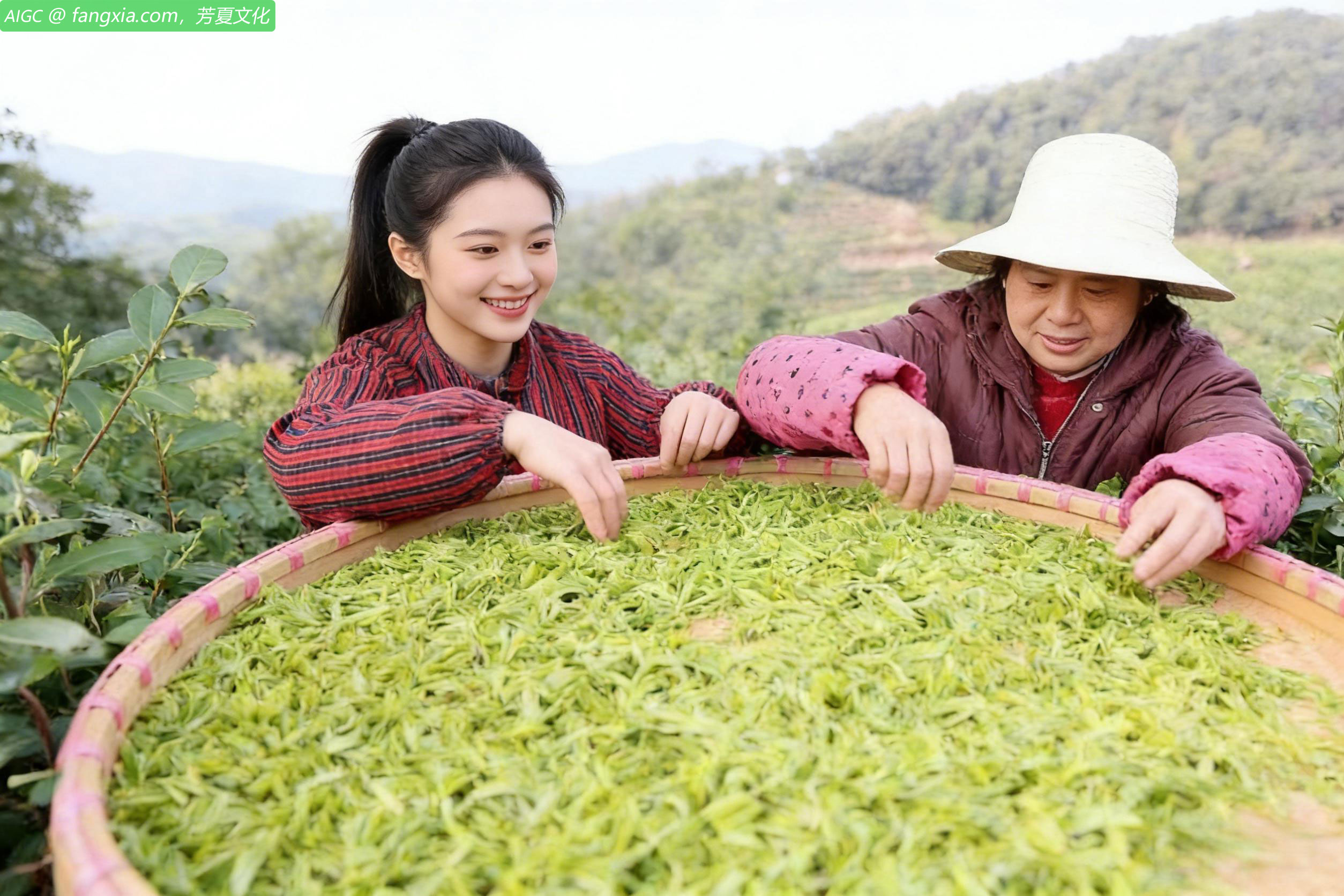 浙江省德清县双丰有机茶园，采茶工整理采摘的春茶