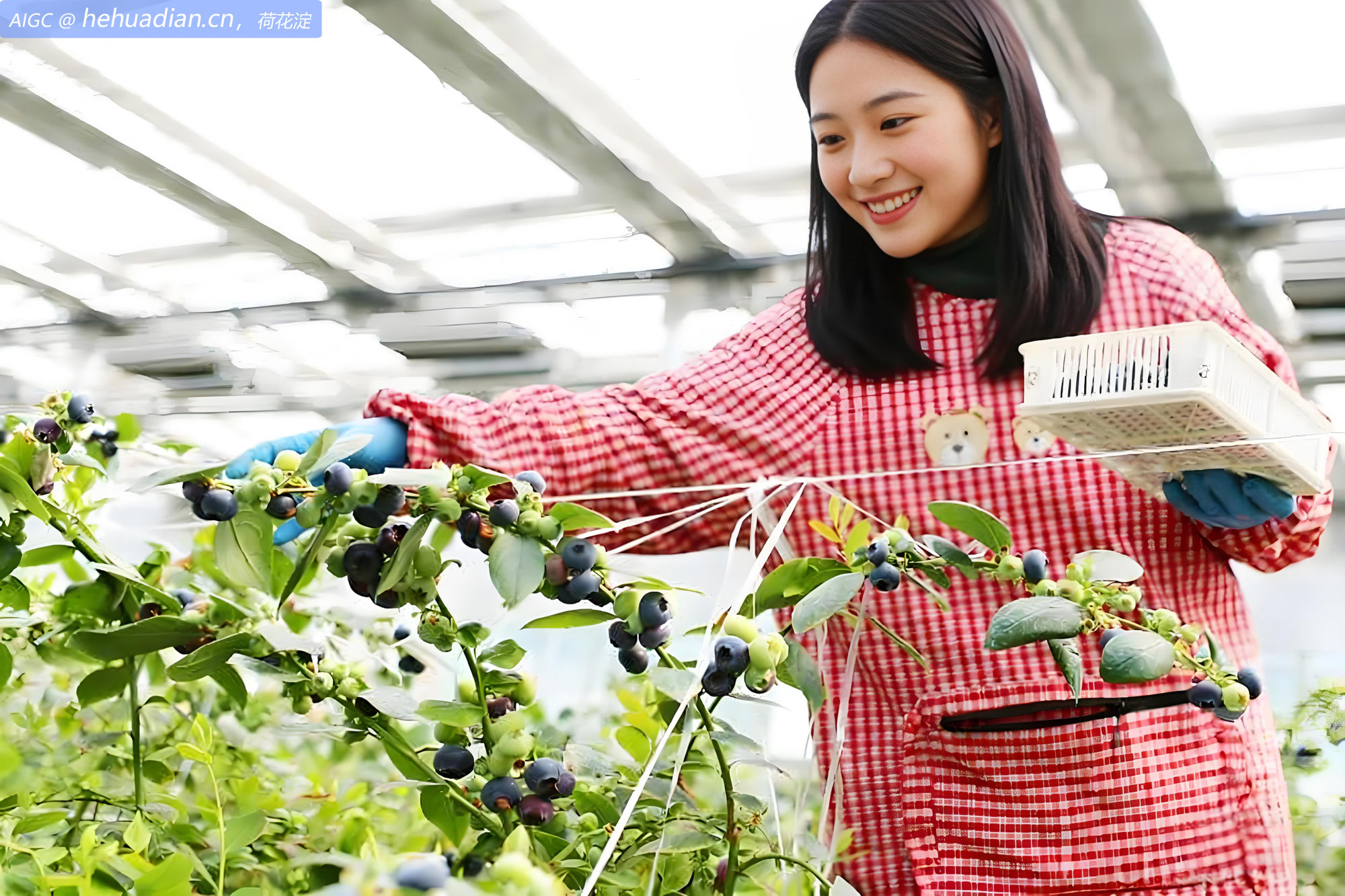 山东省日照市蓝莓产业园，园区工人正在采摘