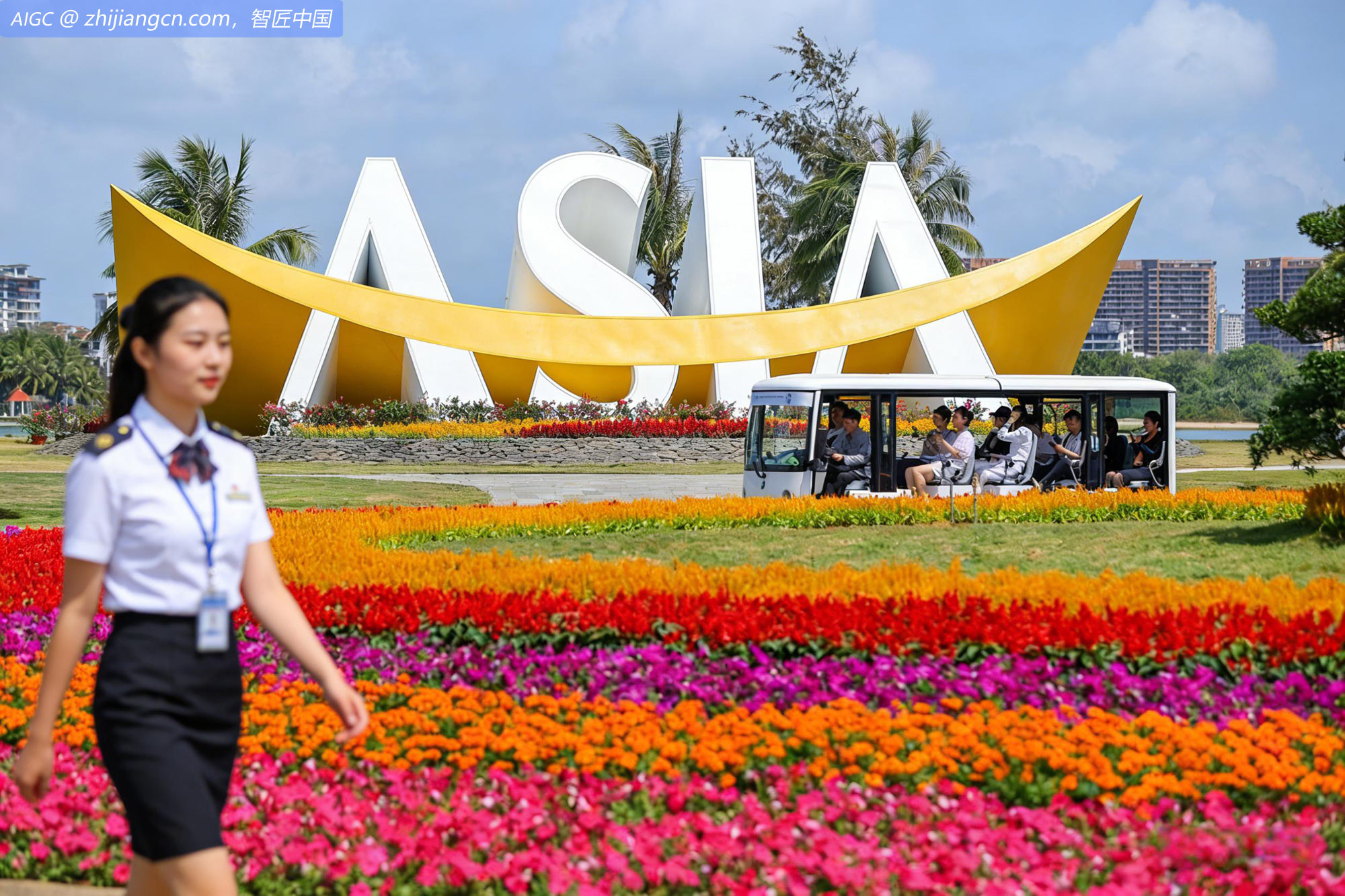 海南博鳌街头的盛会氛围日渐浓厚