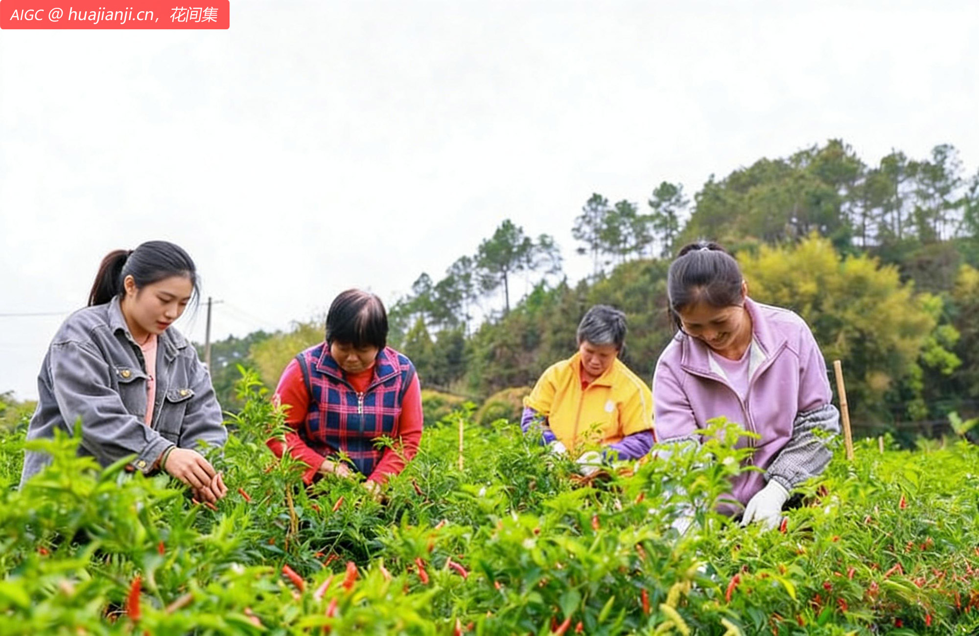 广西梧州市龙圩区生态蔬菜种植基地，农民正忙着采摘辣椒