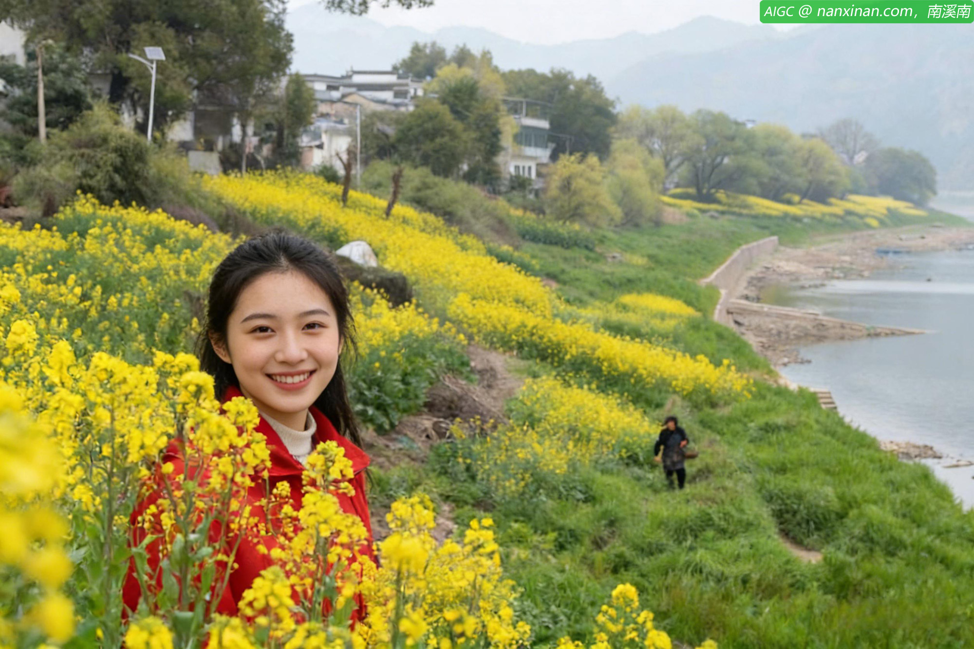 安徽省黄山市歙县新安江畔，油菜花绵延铺展，春意盎然