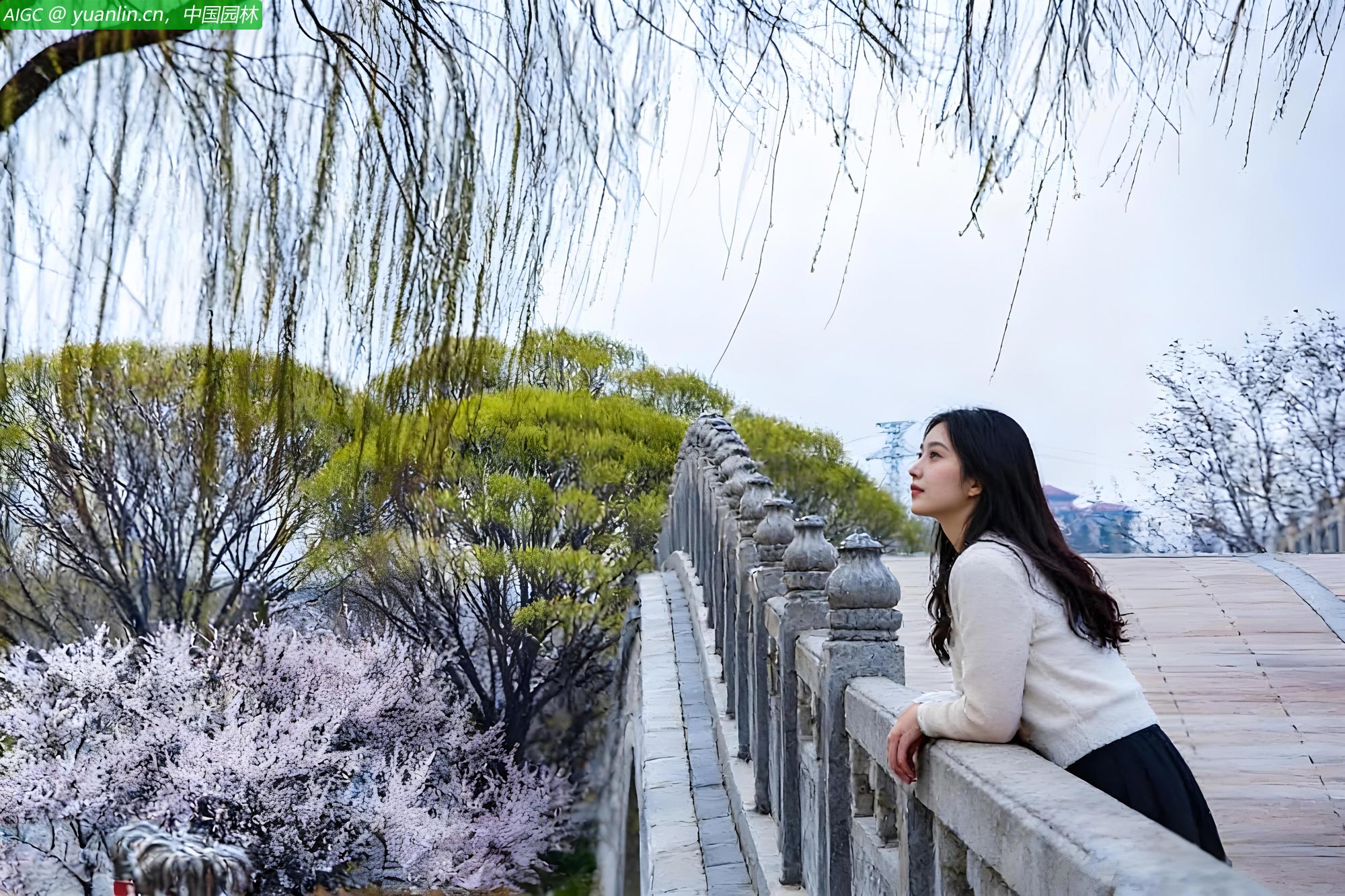 北京北运河畔春花初绽，三庙一塔景区内桃花、玉兰盛开