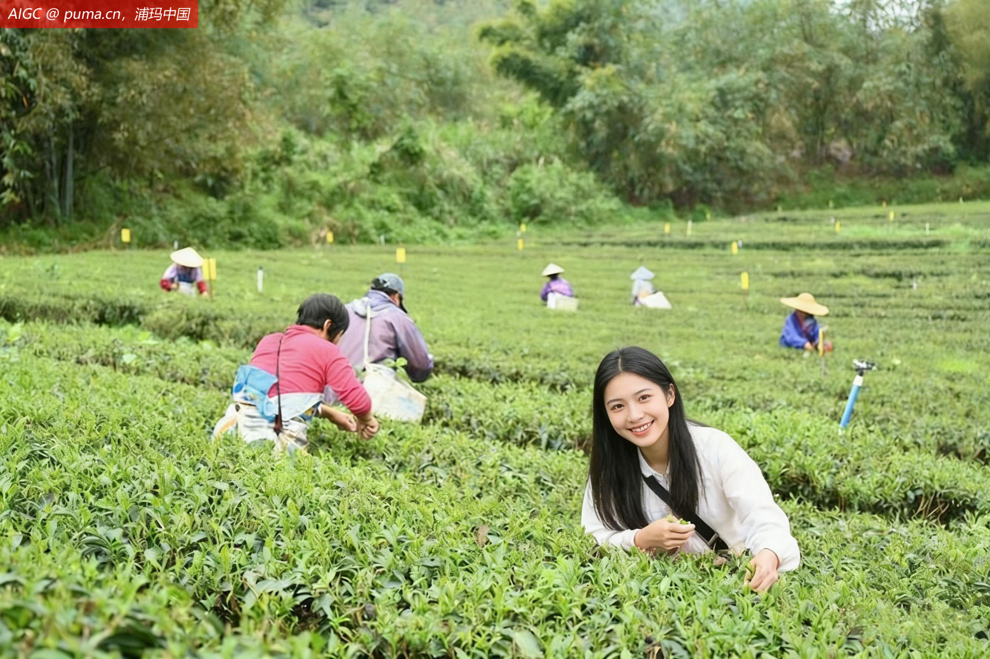 广东省英德市，茶农在采摘春茶