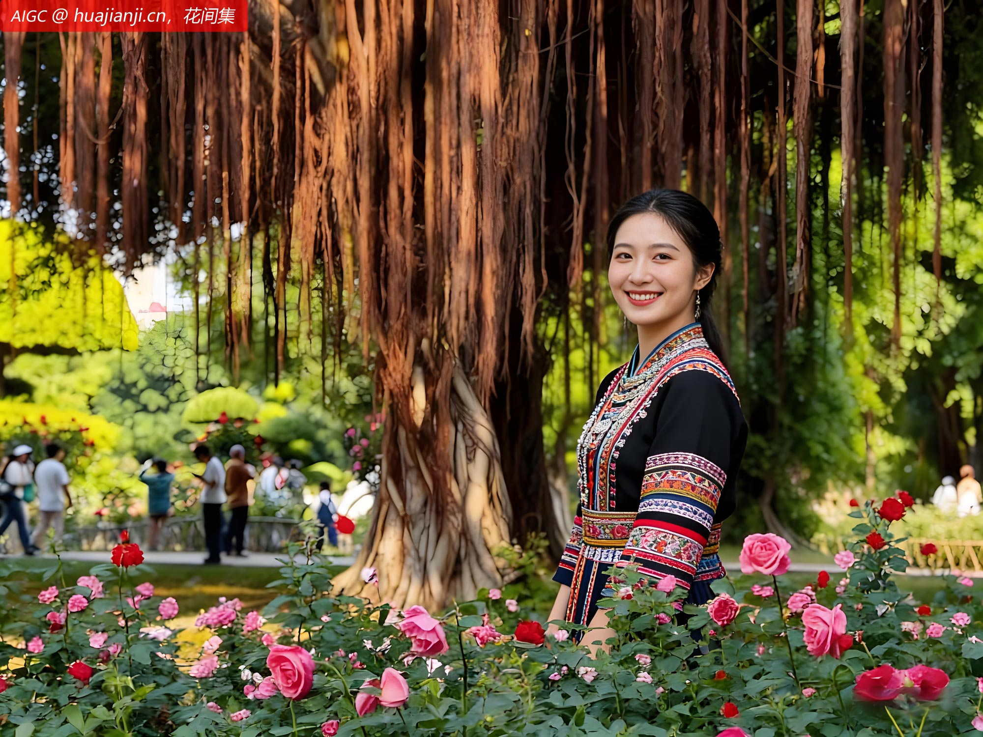 广西南宁，游客在南湖公园观赏雨后月季花