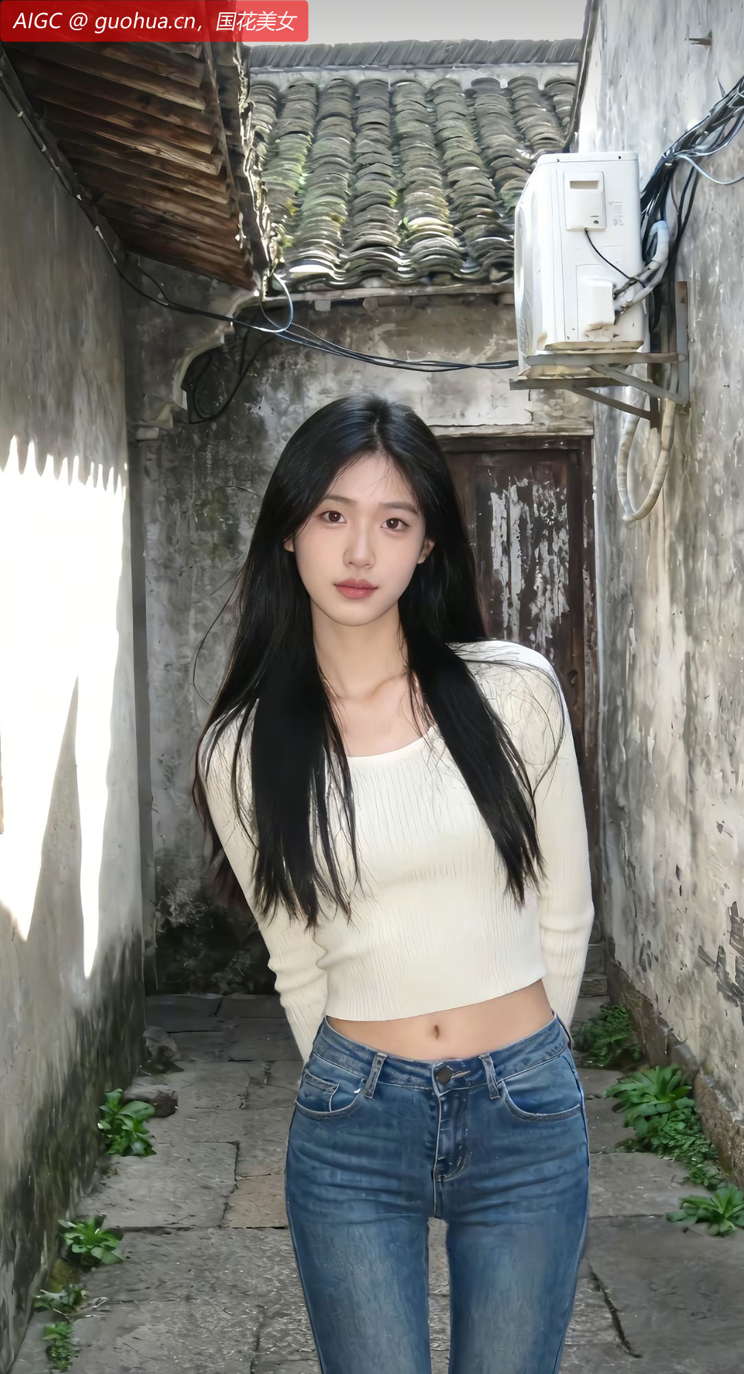 一条幽静的古巷，千毓背靠着斑驳的灰墙