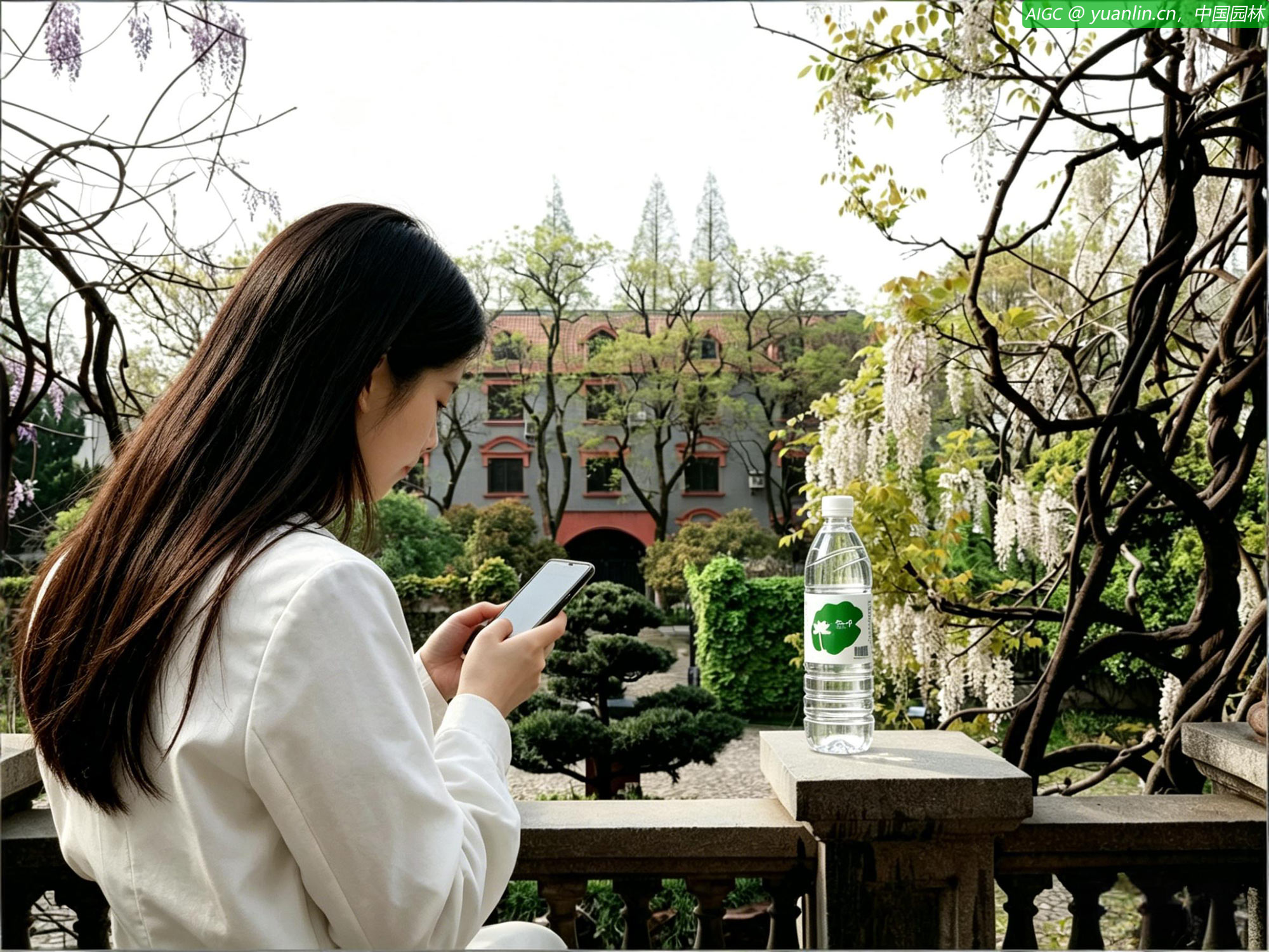 江苏南通博物苑紫藤花盛开如瀑布