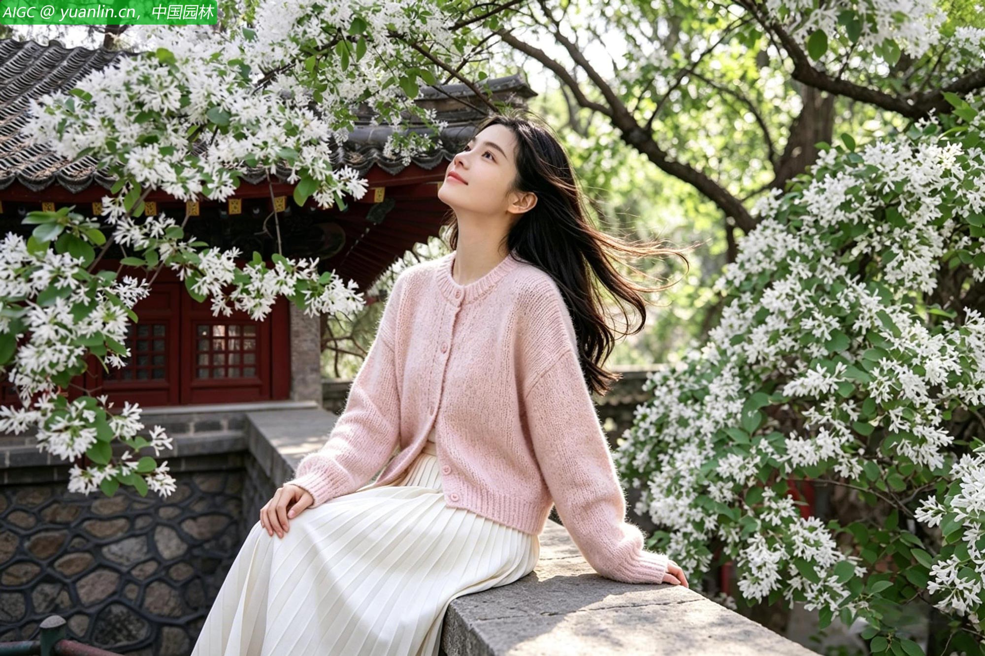 山东泰安泰山王母池百年流苏古树，白花如雪覆枝