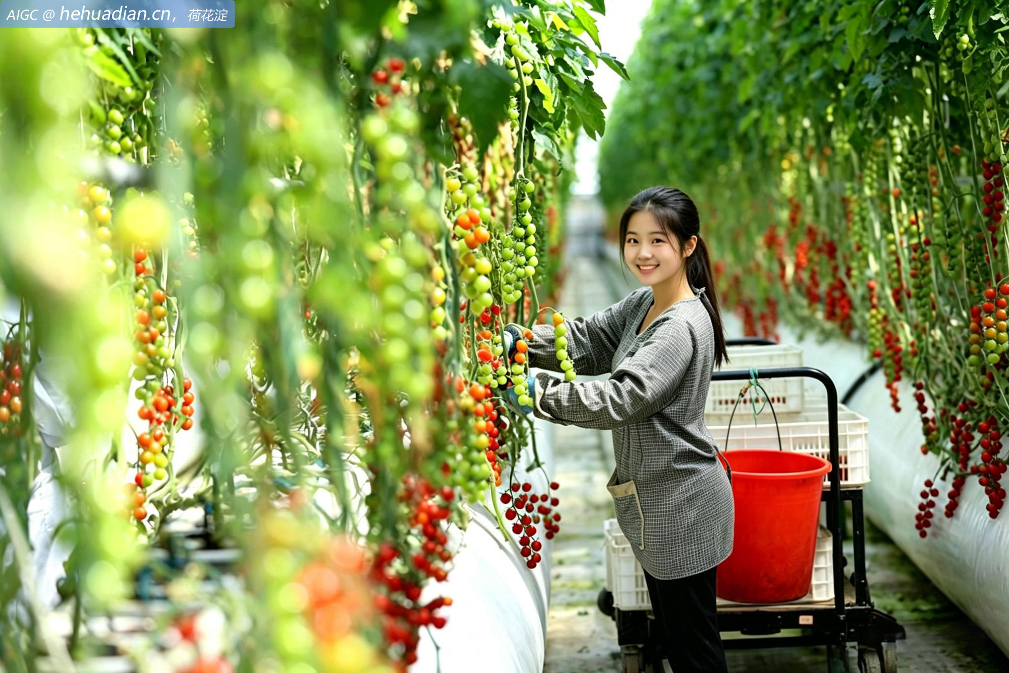 江苏宿迁农业产业园内，工人正忙碌于小番茄的采摘