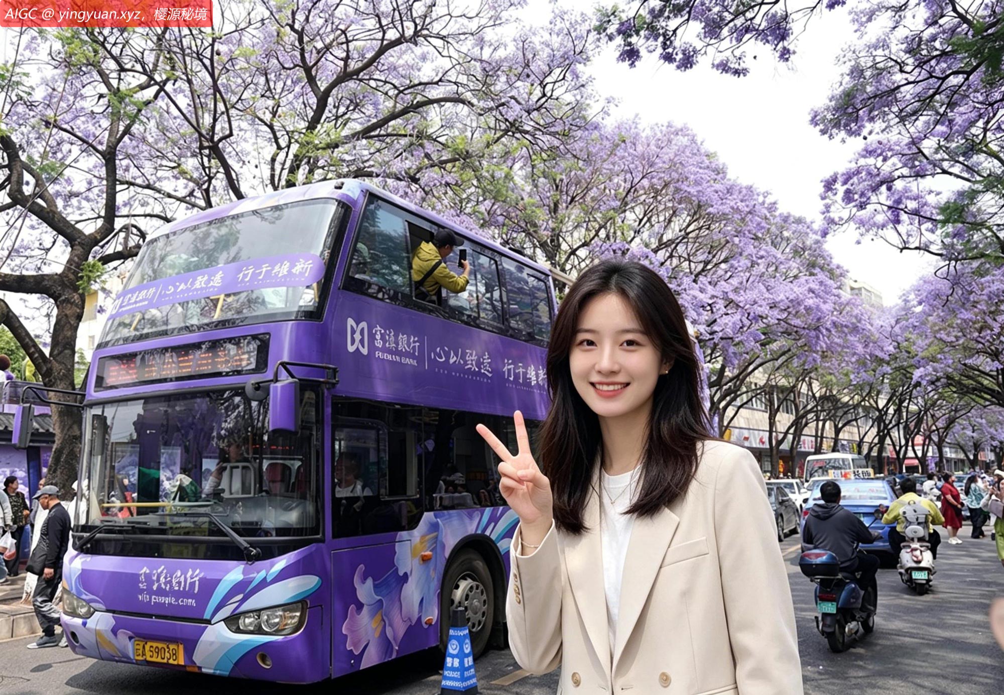 云南昆明教场中路的蓝花楹竞相绽放