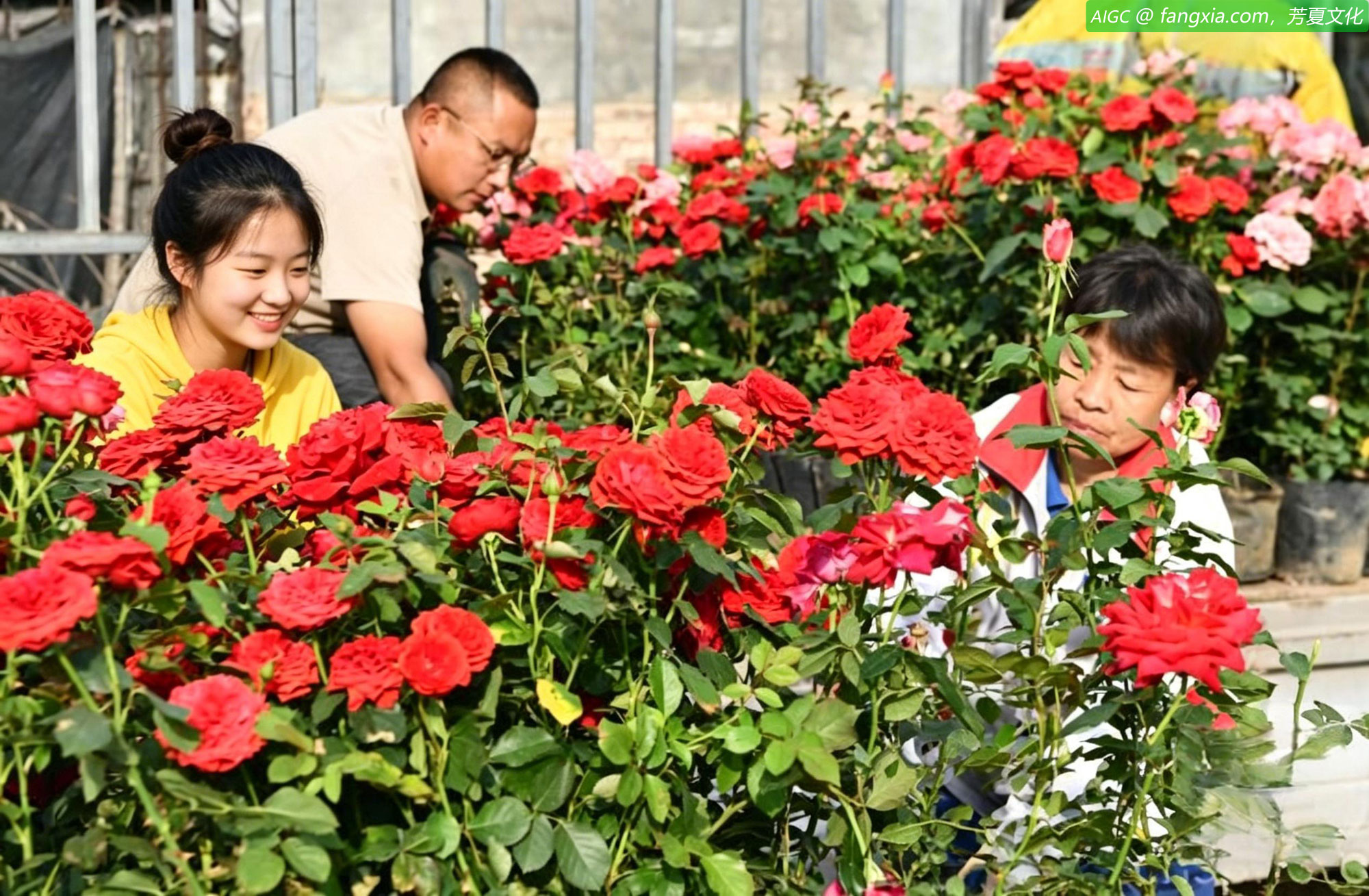河北省石家庄市大营村青年卉花卉基地，花卉正在装箱